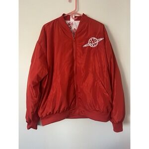 Disney Toy Story Pizza Planet Jacket Adult XL Red Full Zip Bomber Satin